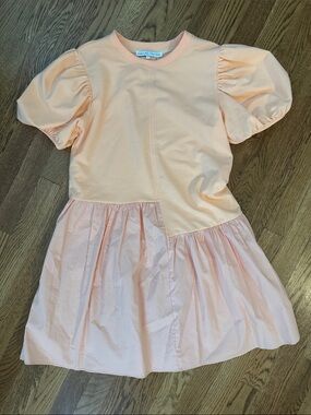 English Factory Peach Puff-Sleeve Mini Dress